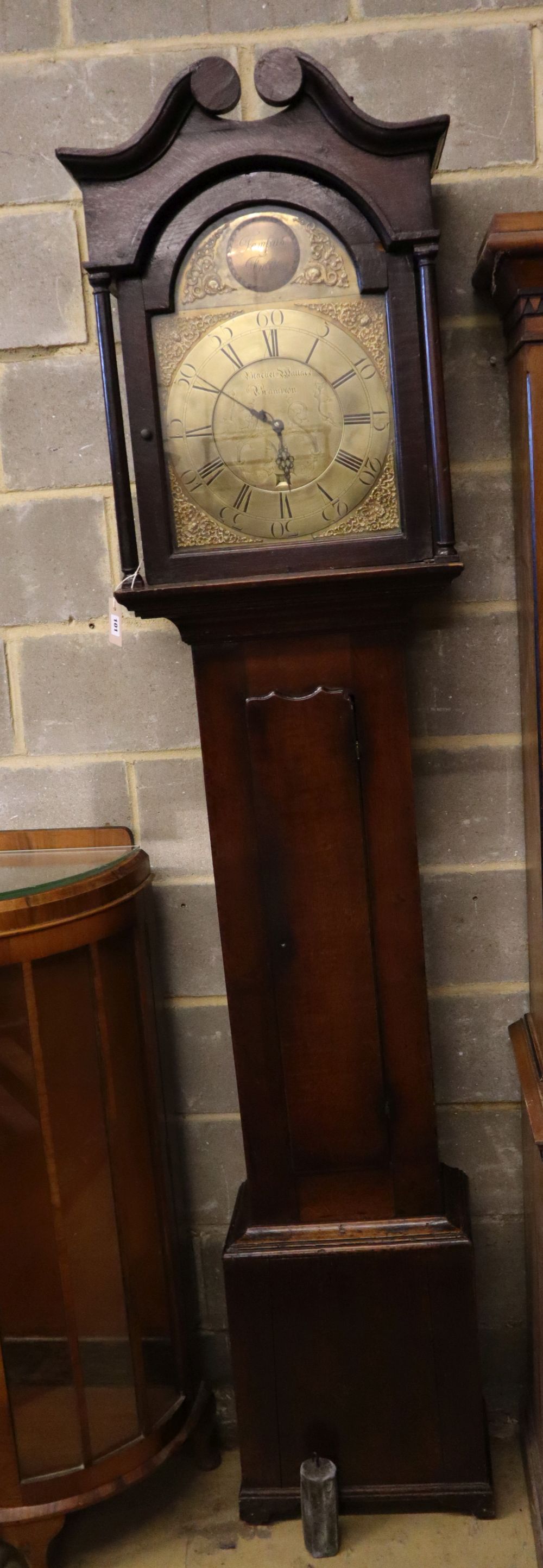 A George III oak thirty hour longcase clock, marked Wallace, Brampton, height 240cm
